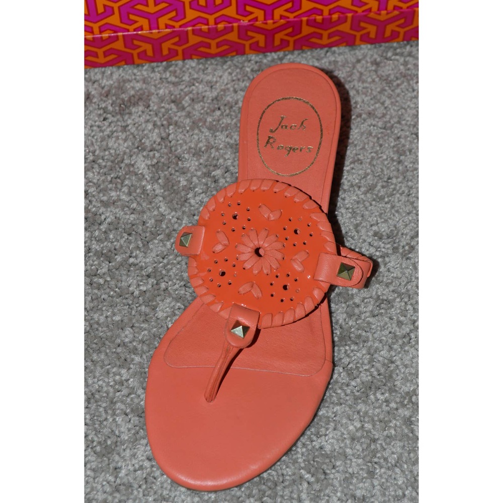 New Jack Rogers Sandals Shoes 6 Orange $148 Leather Wedge Slides